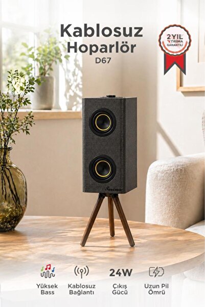 Torima Kablosuz Hoparlör 24W 3000mAh Taşınabilir Ayaklı Speaker D67 Gri