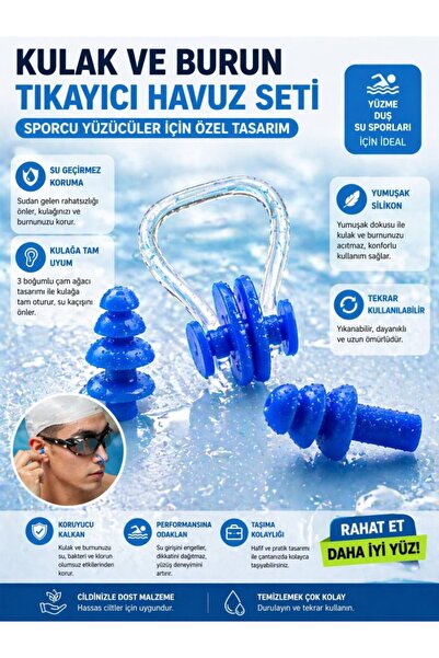 optana Kulak Burun Tıkacı Havuz Deniz Seti Yüzerken Su Kaçmaması İçin