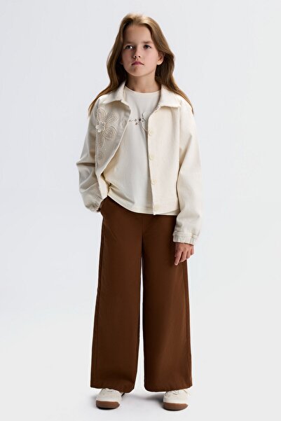 nk kids Nk Kız Çocuk Uzun Kollu Dantel Çiçek Aplikeli Ceket 8- 14 Yaş KREM