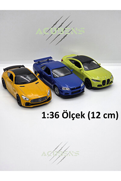 Acubens 3'lü Diecast Metal Model Çek Bırak Oyuncak Arabalar (BMW M4, Mercedes...