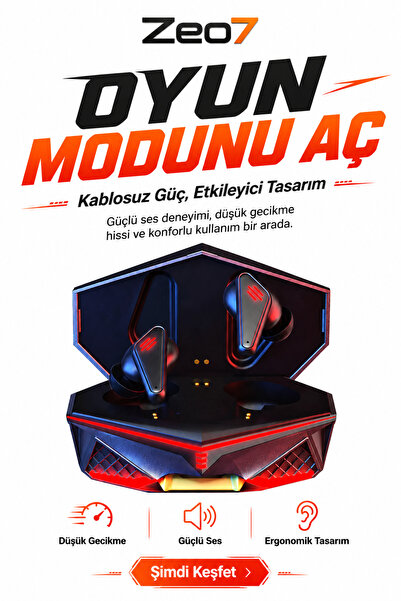 Zeo7 Işıklı TWS Kulak İçi Bluetooth Oyuncu Kulaklığı Düşük Gecikme Tüm Cihazl...