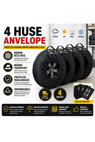 SMARTECH Set 4 huse roti auto, cu maner, impermeabil, pentru dimensiunea 13-1...