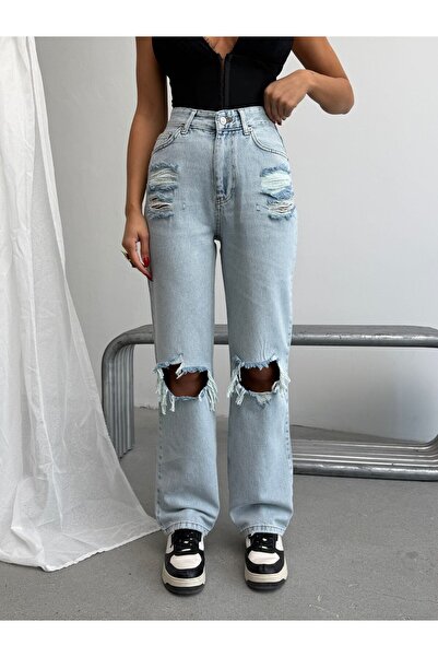 HerTon Women's High Waist 100% Cotton Jean Pants - Straight Cut Straight Denim