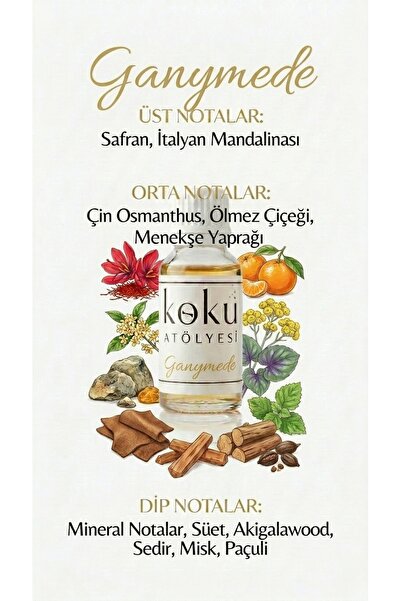 KokuAtölyesi Ganymede Unisex Parfüm Esansı 20 ml Odunsu Deri Mineral Kalıcı