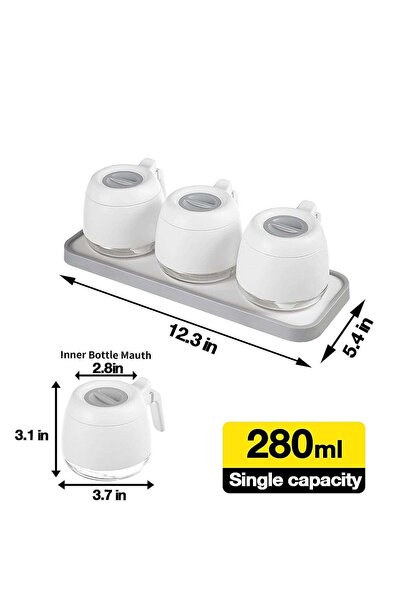 Arabest 3-Piece Condiment Jars,280ml,Airtight,Spoon Lids,for Salt,Sugar,Seaso...