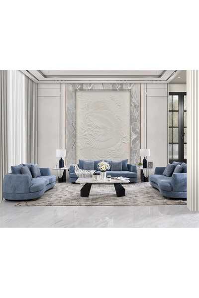Midas Furniture طقم أريكة من الجلد المدبوغ باللون الأزرق الفاتح