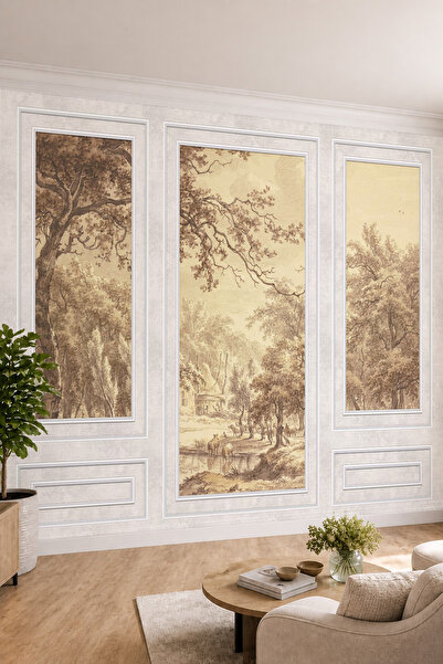 dreamwall Duvar Çıtası ve Nostaljik Kır Manzara Desenli Tek Parça Tekstil Duv...