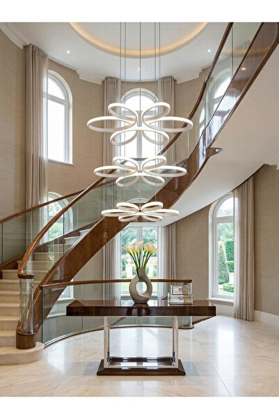Lzy Avize Store Flora White Sarkıt Ultra LED Avize 3 Renk | Salon, Hol ve Mut...