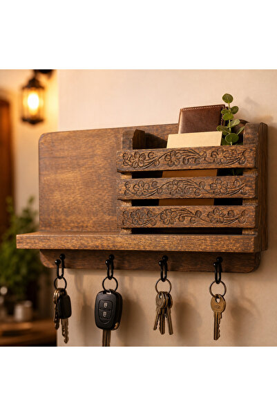 Souq DESIGNS حامل مفاتيح للجدار مع رف تنظيم و4 خطافات - حامل مفاتيح للجدار عن...