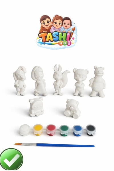 TASHI ART TASHI Maşa İle Koca Ayı Figürlü 7’li Taş Boyama Çocuk Gelişimi Çocu...