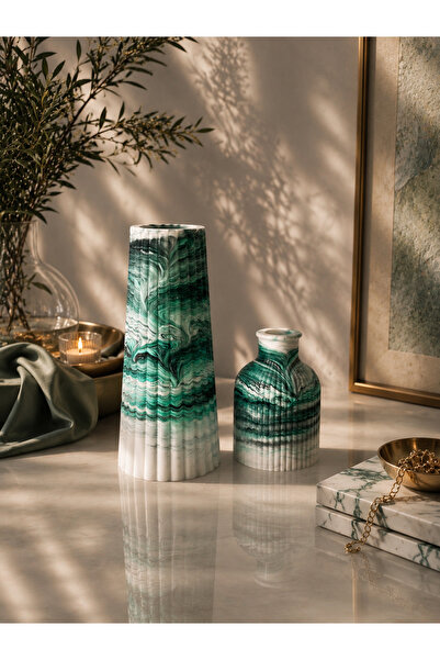 EssLivingCo Marble Dark Double Vase Set |   Handmade Marble Patterned Decorat...