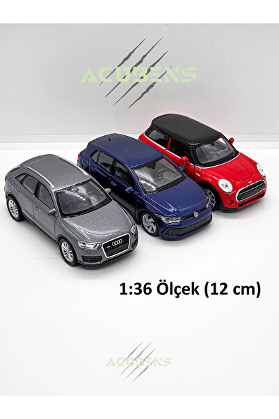 Acubens 3'lü Diecast Metal Model Çek Bırak Oyuncak Arabalar (Audi Q3, MINI HA...