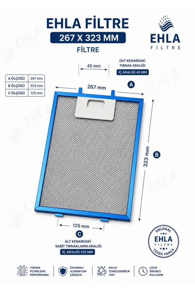 EHLA Filtre LUXELL,KUMTEL UYUMLU 26,7 x 32,3 cm Kumtell Luxell Dp6 Davlumbaz ...