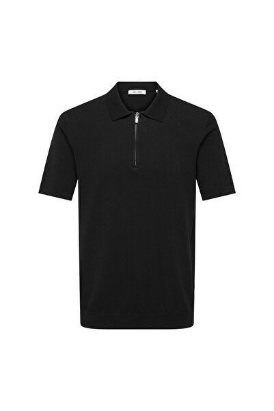 Only & Sons Siyah Erkek Kazak 22028606 ONSWYLER LIFE ZIP POLO KNT