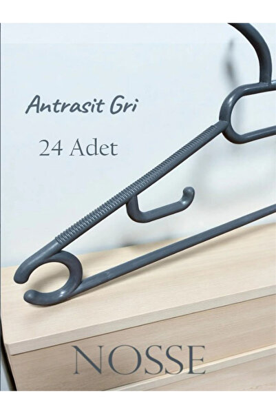 Nosse Thick Odorless 24 Pieces Anthracite Plastic Dress Clothes Hanger Anti-Slip Hanger Anthracite Set of 24