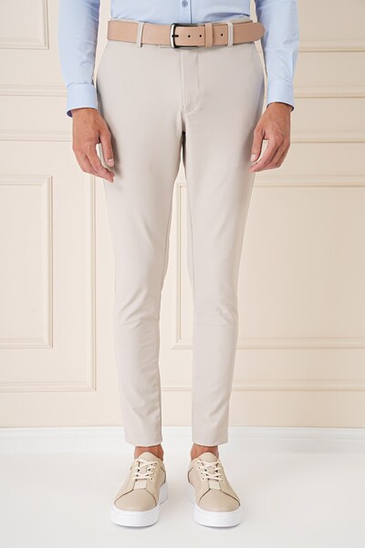 Efor Slim Fit Yan Cepli Düz Esnek Casual Kum Pantolon P 1144