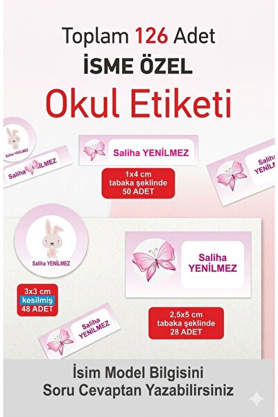 Hsn Isimli Okul Etiketi Defter Kitap Kalem Sticker Seti 126 Adet