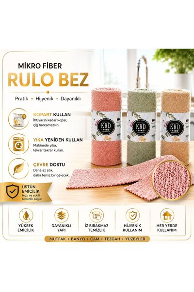 Myplas Pratik 25x25 Rulo Kopartılabilen 3'lü Mikrofiber Bez