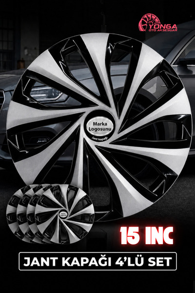 YONGA OTO AKSESUAR Renault Megane Jant Kapağı 15 İnç Kırılmaz 4'lü + 4 Amblem...