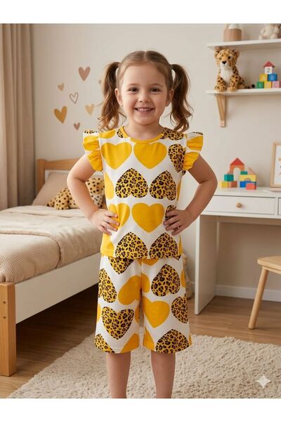 Fil Kids Devojčice, pamučna letnja tanka tkanina, žuti leopard print sa srcem...