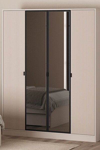 Palmera Zen 4 Kapaklı Aynalı Gardırop - 158 cm Genişlik - Genç Odası Elbise D...
