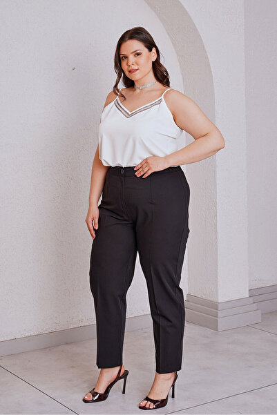 Femina PANTALONI CU TALIE ÎNALTĂ DIN ȚESĂTURĂ CU TĂIȚELE TIP MORCOS