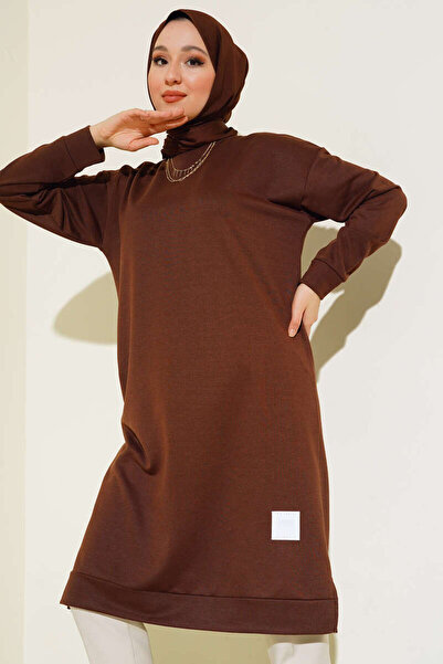 YAZGI MODA Arma Detaylı Uzun Tunik Kahve