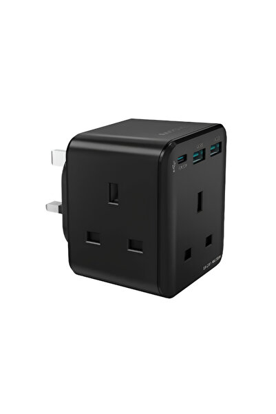 Ravaber راف باور - شاحن جداري بايونير 3 مداخل طاقه ثلاثية مع منفذين USB ومنفذ...