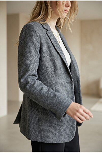 the blazer obsessed Kadın Mavi Bej Yün 40% Karışımlı Blazer Ceket