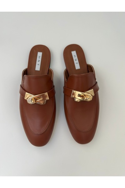 hny shoes Taba Gold Toka Detaylı Terlik