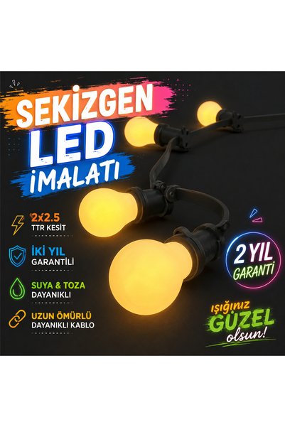 sekizgen led 100 Metre 99 Duylu Sıralı Bahçe Ve Organizasyon Aydınlatma Kablosu Ampulsüz