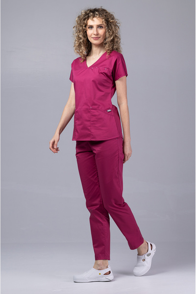 OEM Women's medical suit, blouse and trousers, Slim Fit, FLEXI AMBRA, Raspberry