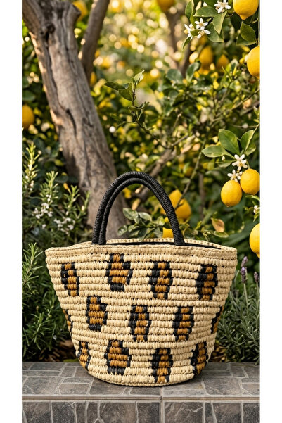 WOMANBAG EL YAPIMI HASIR LEOPAR EL ÇANTASI 38x28cm