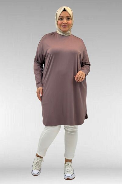 Eslina 38111 Plus Size Basic Combed Cotton Tunic - Mink