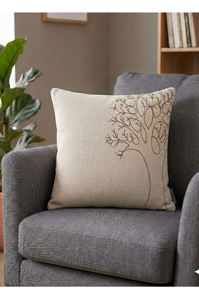 Ju Yaratıcı Tasarım Pillow Throw Pillow Cover Tree Embroidered Cream