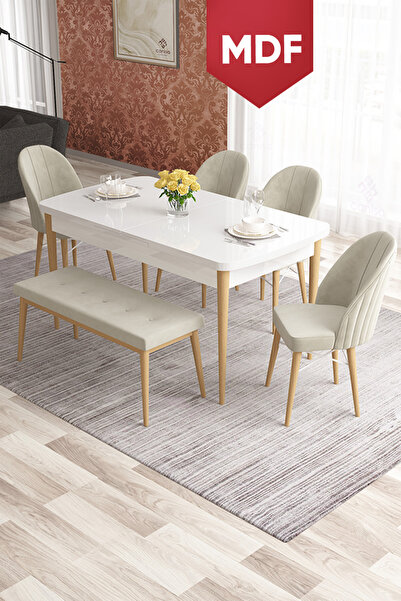 Canisa Concept Elf Serisi 80x132 MDF Beyaz Masa Doğal Ahşap Ayak Beyaz Kafesl...