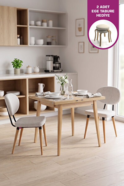 VİLİNZE Akdeniz Sandalye Avanos Ahşap MDF Mutfak Masası Takımı - 70x140 cm