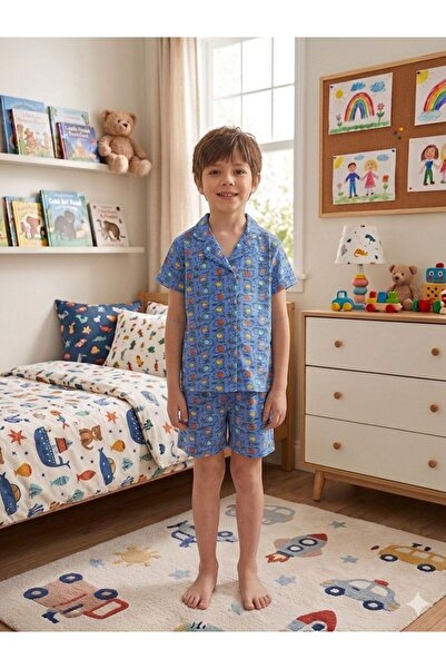 elmas kids Σετ πιτζάμες για αγόρια από 100% βαμβάκι, με μπλε σχέδιο ελέφαντα,...