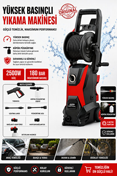 Spech Power Yüksek Basınçlı Araç Yıkama 180 Bar Profosyonel Araç ve Bahçe Yık...