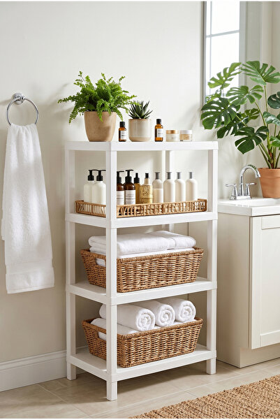 Metsar Home 4 Katlı XL Beyaz Banyo Rafı - Banyo Düzenleyici Çok Amaçlı Banyo,...