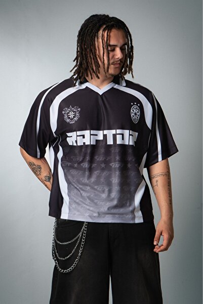 Plus Eighteen Ανδρική φανέλα ποδοσφαίρου Raptor Polo Yaka Extreme Oversize Μαύρη