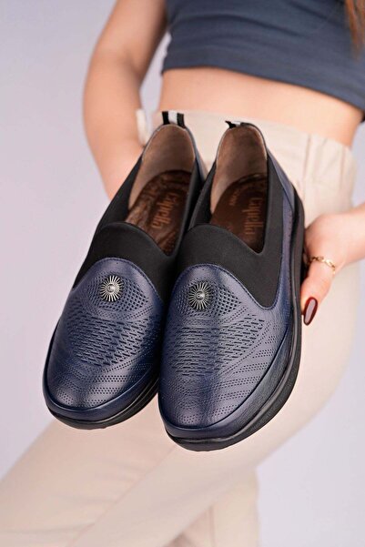 Capella 4029 Navy Blue Genuine Leather Women's Walking Shoes