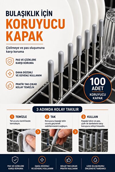 farfan 100 Adet Gri | Bulaşık Makinesi Sepet Ucu Kapak | Pas ve Küf Önleyici ...