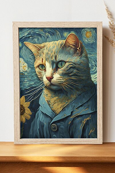 Luna Marissa Αφίσα Van Gogh Cat - Αφίσα ψηφιακής τέχνης από χοντρό χαρτί χωρί...