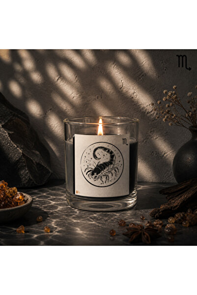 Homery Astrolojik Akrep Burcu Özel Amber Kokulu Siyah Dekoratif Mum Ritüel Mum