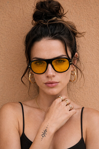 CLAREX Oslo Model Black Framed Orange Glass Pilot Sunglasses – Unisex Uv400 P...