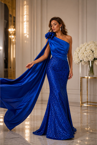 OEM Rochie cu paiete albastru regal