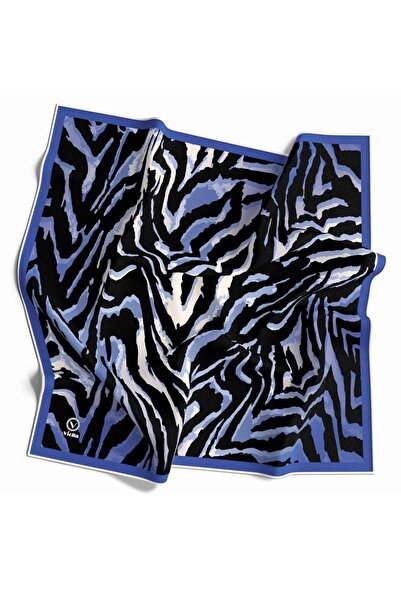 VİOLLA Kristal Zebra Desenli Saks - Siyah Renkli 90x90 Eşarp (İpek İçermez) K...
