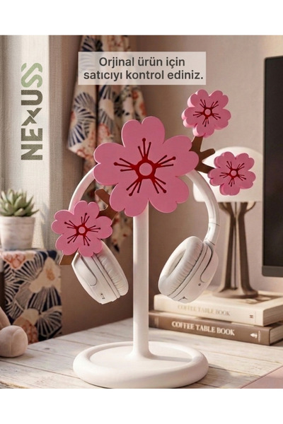 NEXUSS DESIGN Sakura Çiçek Tasarımlı Kulaklık Standı – Masaüstü Gaming Kulakl...