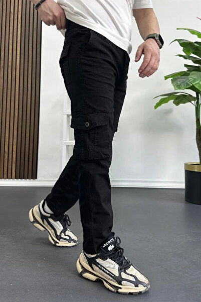 Edwox Men's Regular Cargo Pocket Pants Black Edw232